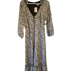 Floral Black and White Midi Dress